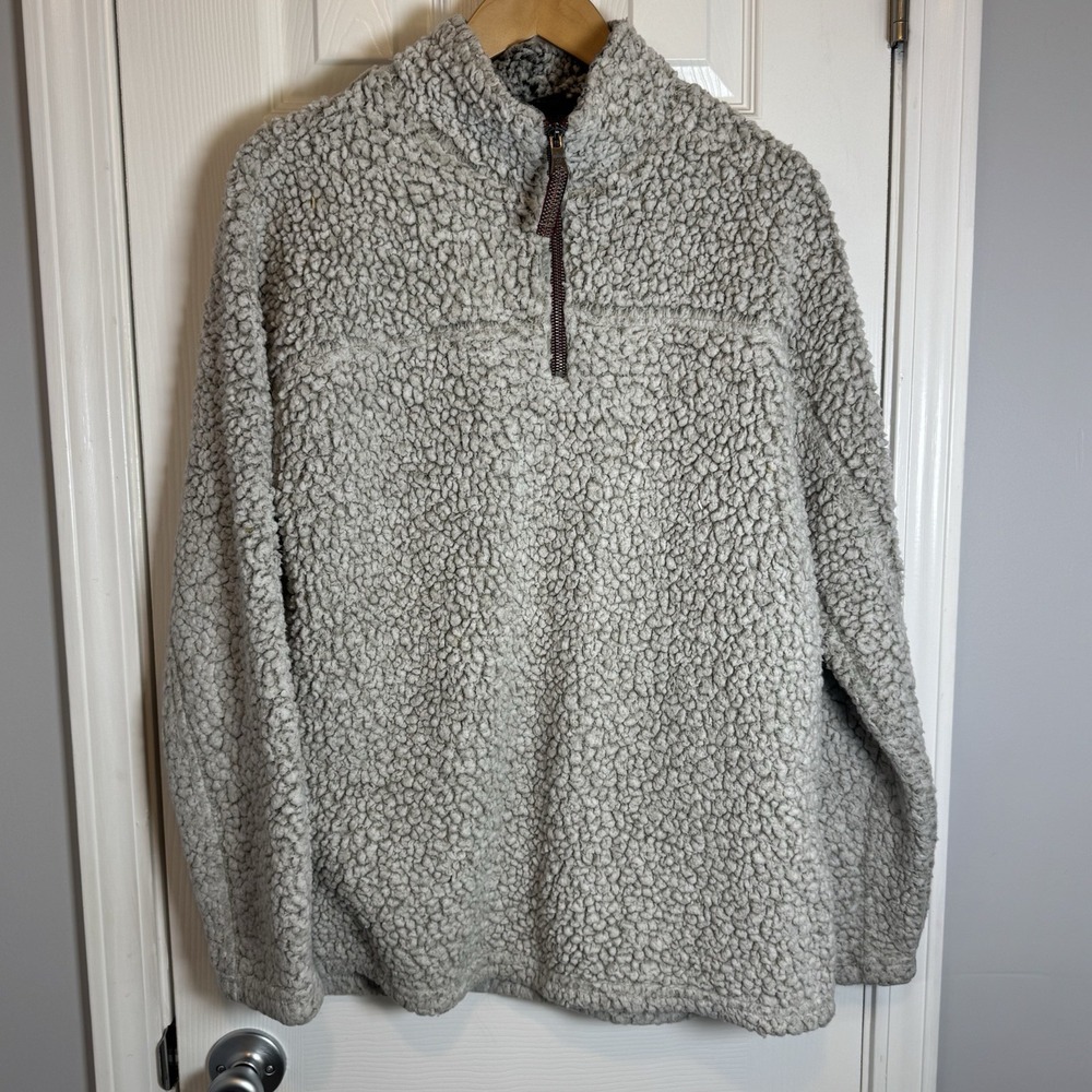 True Grit Sweater Mens Small Gray Sherpa 1/4 Zip Jacket Pullover‎